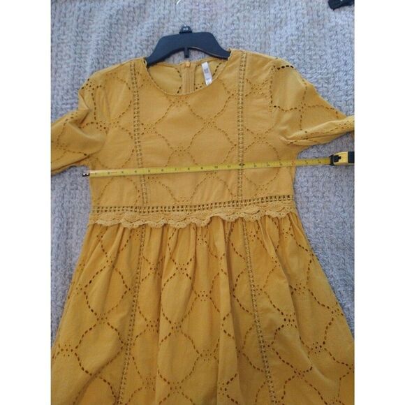 Zara mini Small Eyelet  dress boho cottage core mustard feminine - Picture 9 of 12